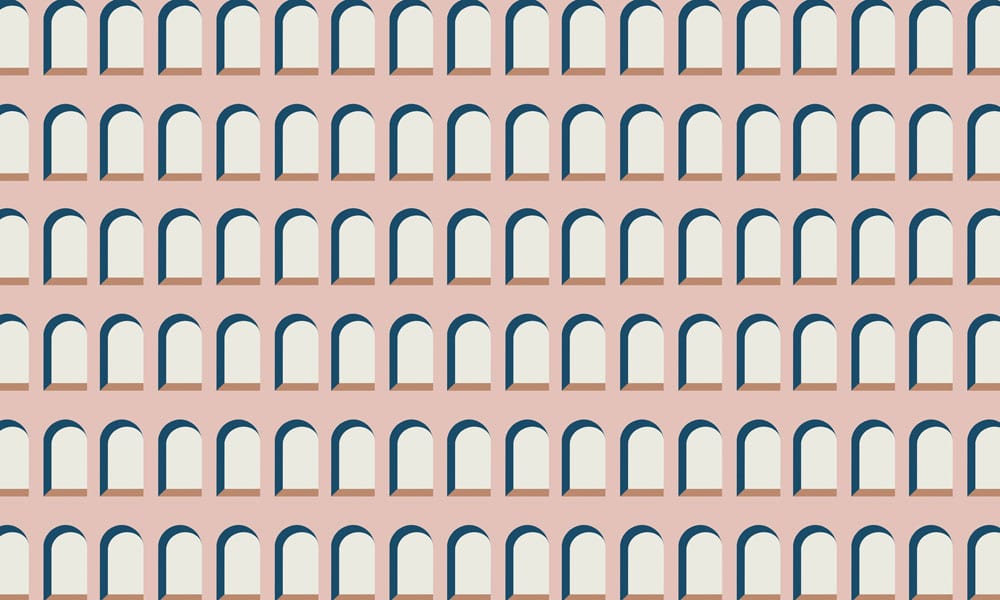 Elegant Pink and Blue Archway Patterned Wallpaper for Contemporary Interiors