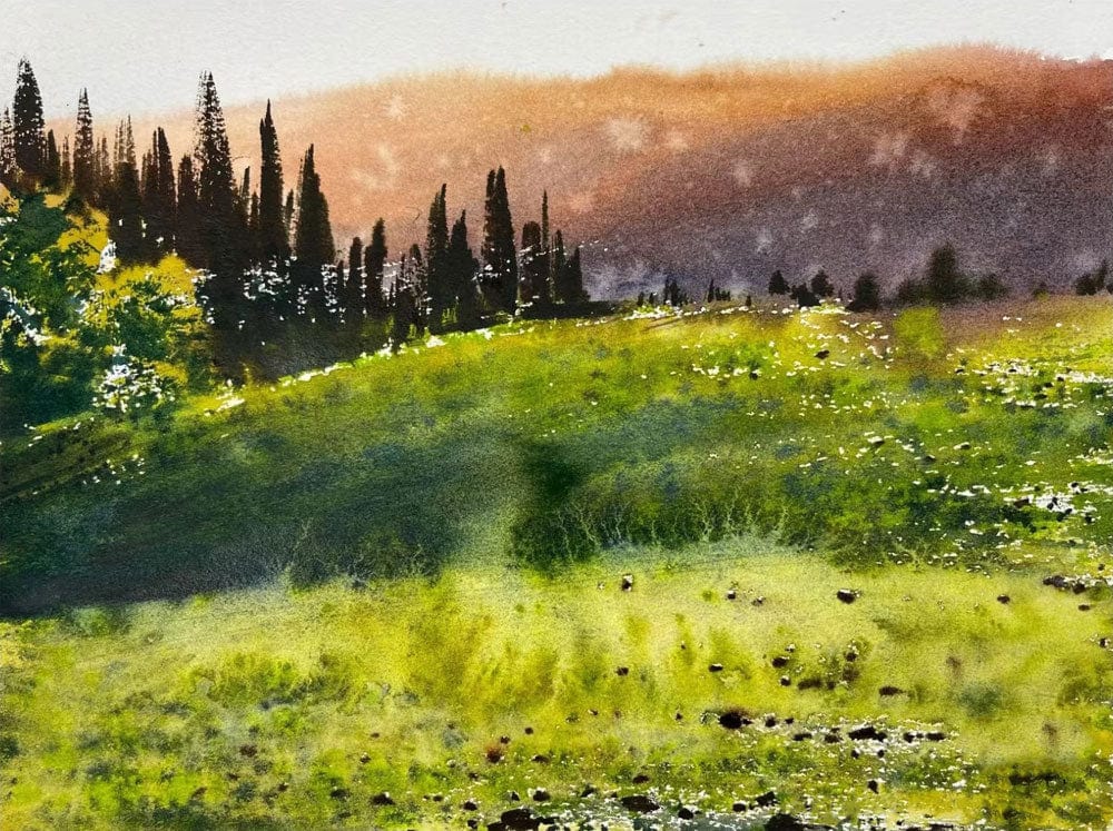 Serene Countryside Landscape Mural Wallpaper in Lush Green and Earthy Tones