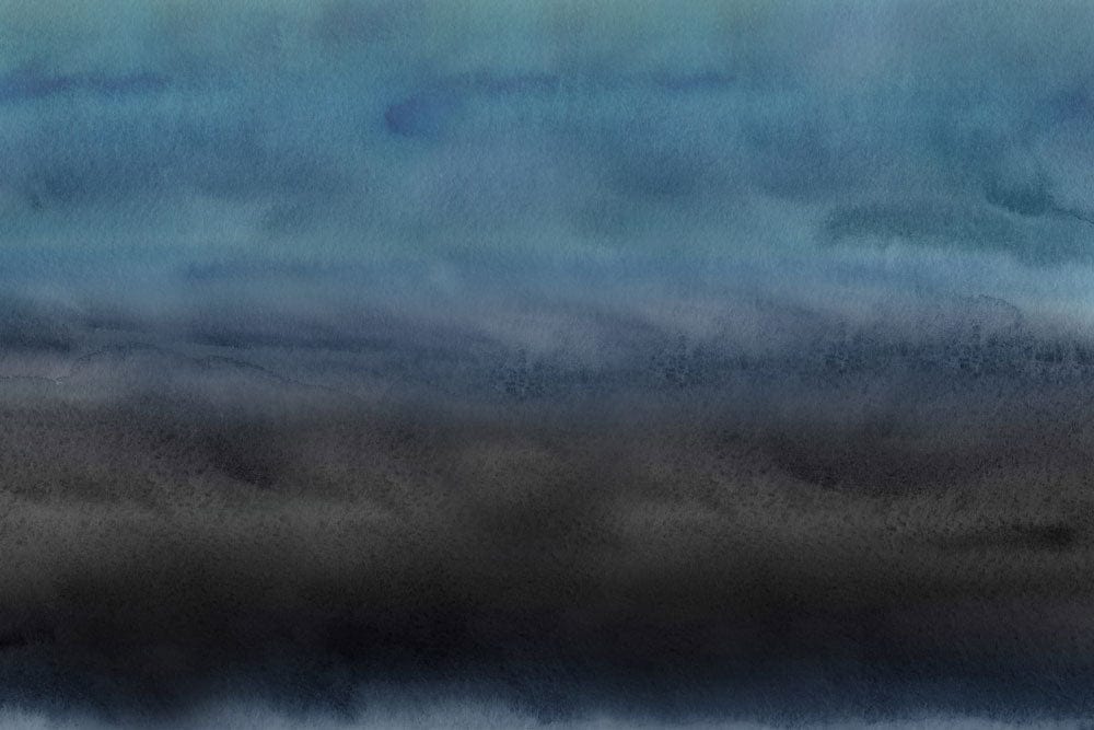 Moody Ocean Mist Watercolour Mural Wallpaper in Blue and Grey Tones