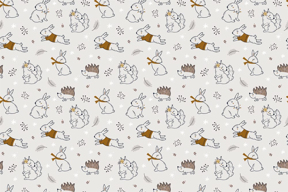 Whimsical Woodland Creatures Nursery Wallpaper with Bunnies and Hedgehogs Pattern