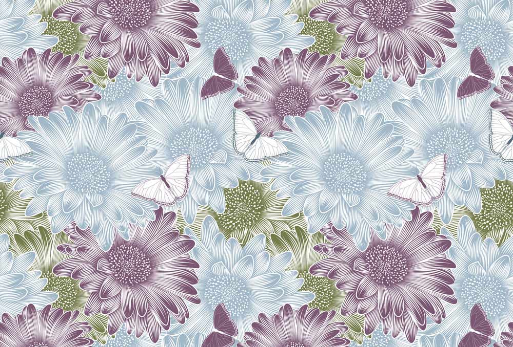 Vintage Floral Elegance: Purple Blue Butterfly Pattern Wallpaper Mural