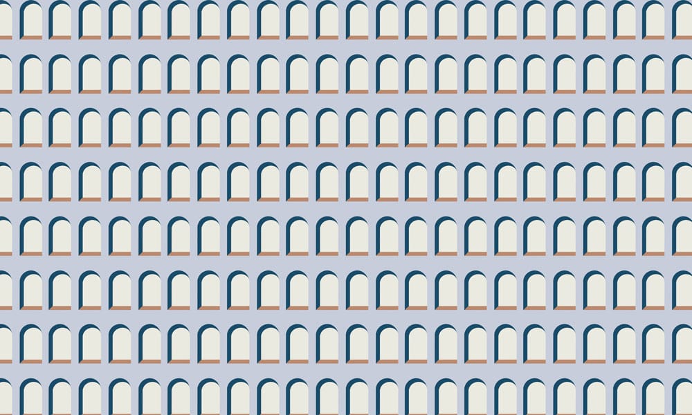 Blue and Cream Geometric Arched Pattern Wallpaper for Modern Interiors