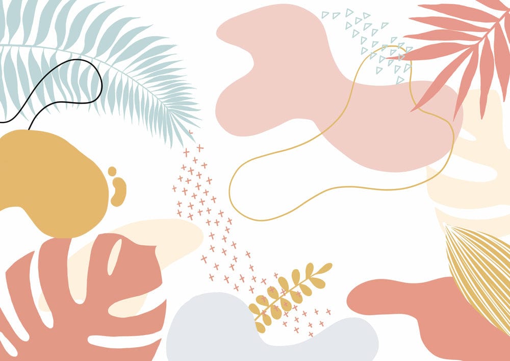 Tropical Abstract Botanical Pastel Wallpaper Mural in Soft Peach and Sage Tones