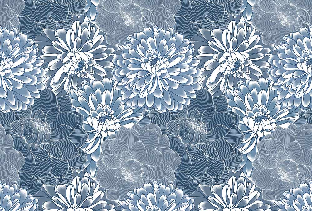 Elegant Blue Floral Pattern Wallpaper: Sophisticated Botanical Style Decor Design