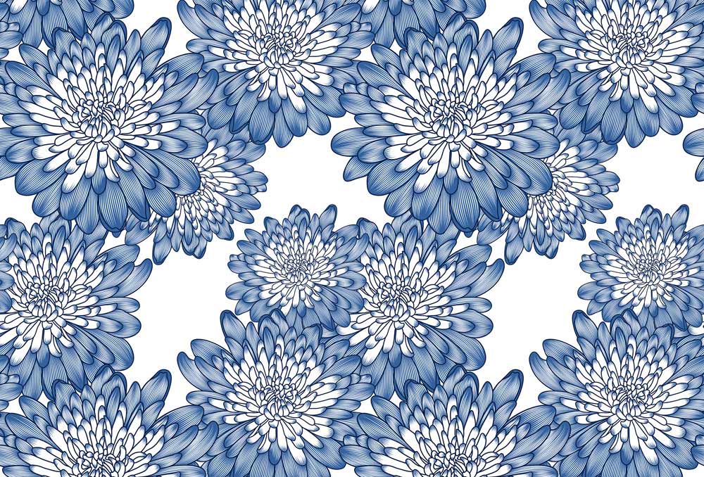 Elegant Blue Floral Chrysanthemum Pattern Wallpaper for Stylish Interior Decor