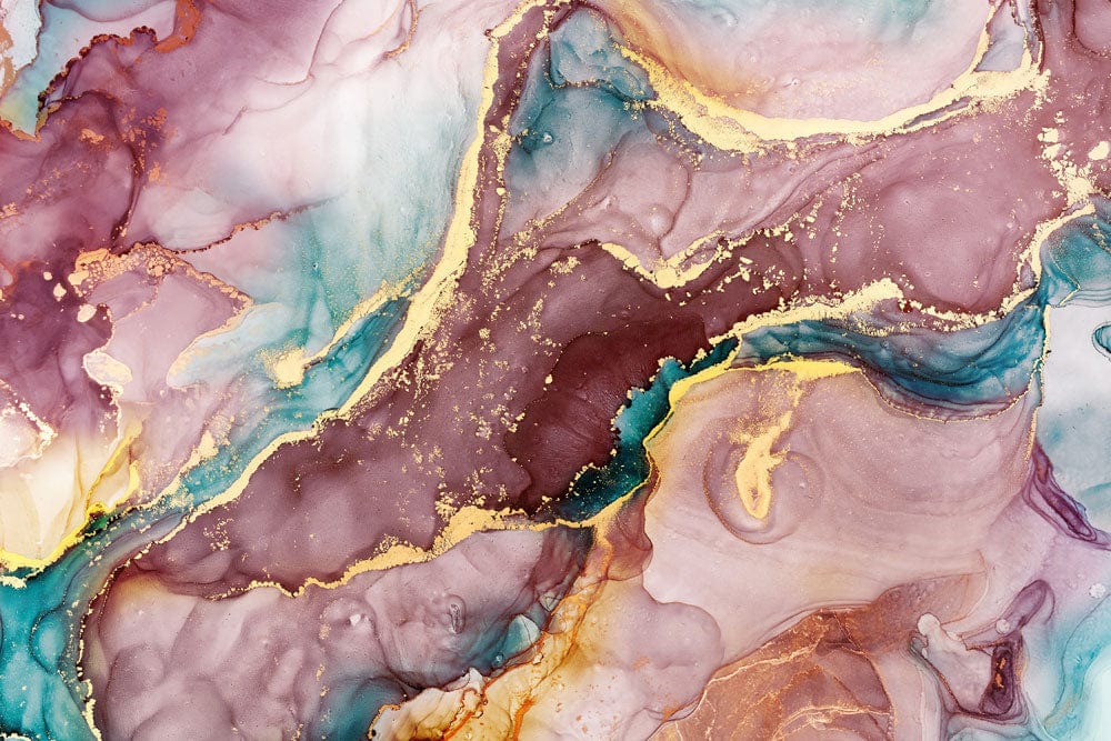 Luxurious Gold Veined Abstract Marble Mural Wallpaper in Rich Purple Hues