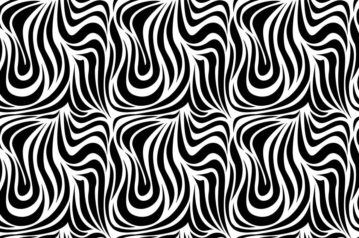 Monochrome Abstract Waves Black and White Geometric Pattern Wallpaper