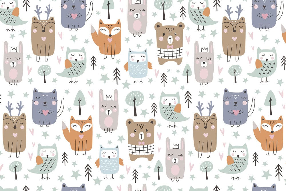 Whimsical Woodland Animals Pastel Nursery Wallpaper - Delightful Kids' Room Décor