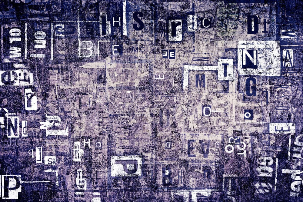 Vintage Purple Urban Text Collage Mural Wallpaper for Modern Interiors