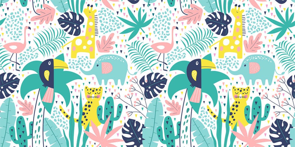 Colourful Jungle Safari Animal Adventure Kids' Playroom Wallpaper Mural Pattern