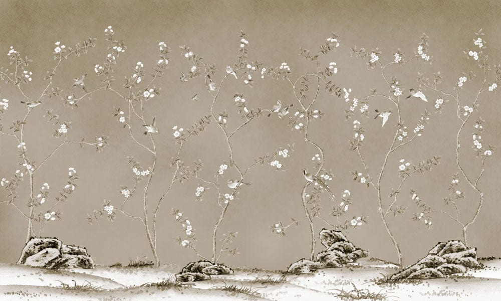 Elegant Sepia Floral Hills Mural Wallpaper - Vintage Nature Design