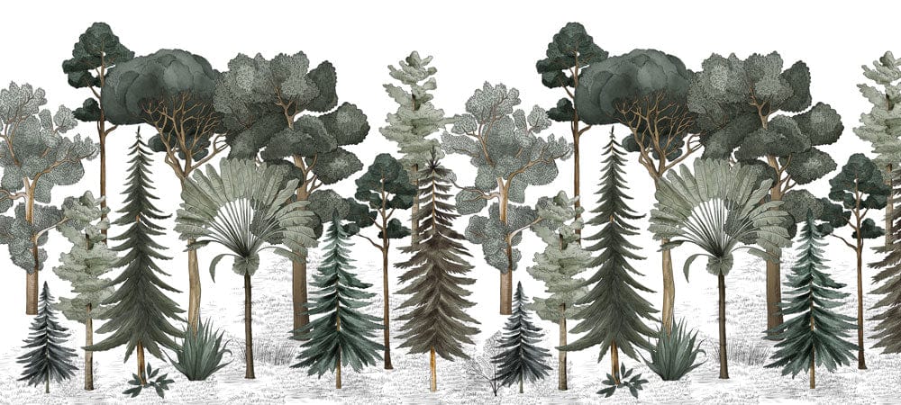 Enchanted Forest Green Watercolour Mural Wallpaper - Nature Inspired Wall Art