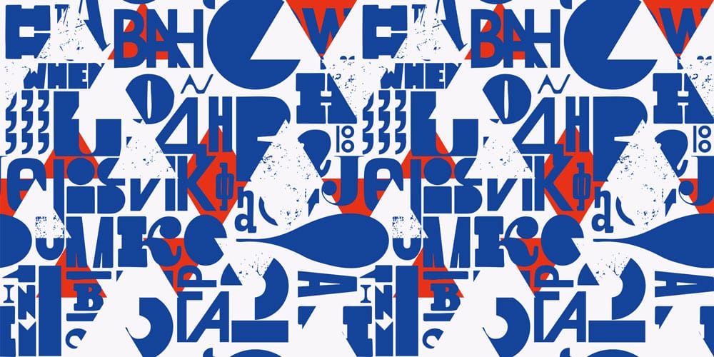 Contemporary Blue and Red Geometric Typography Mural Wallpaper - Modern Design