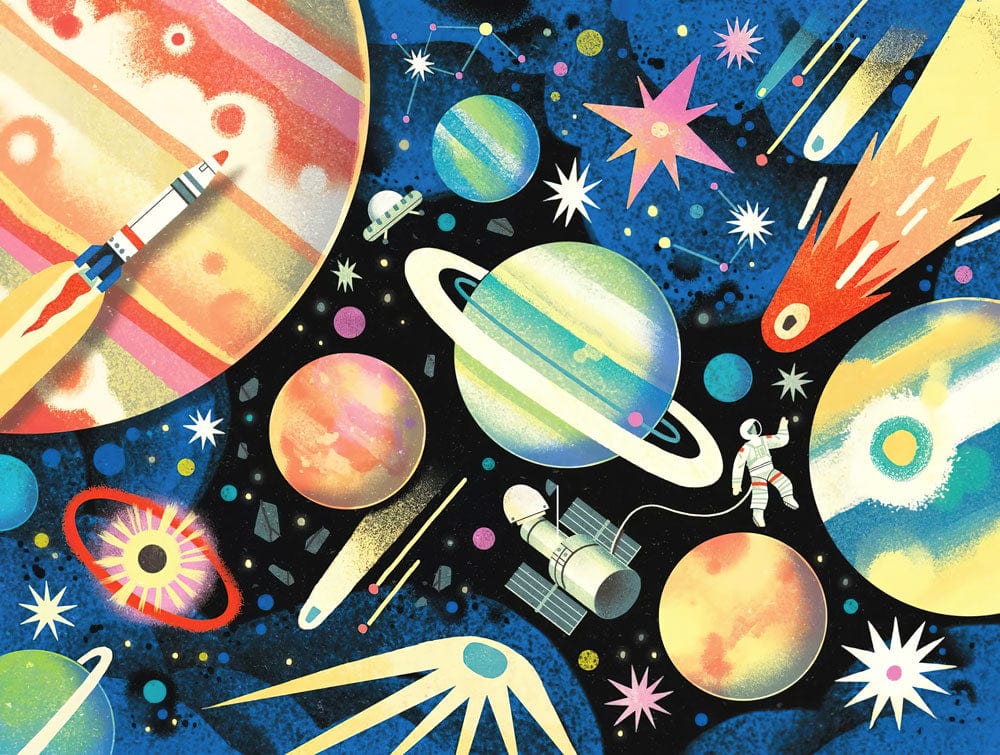 Vibrant Cosmic Adventure Space-Themed Wallpaper for Children's Room Decor