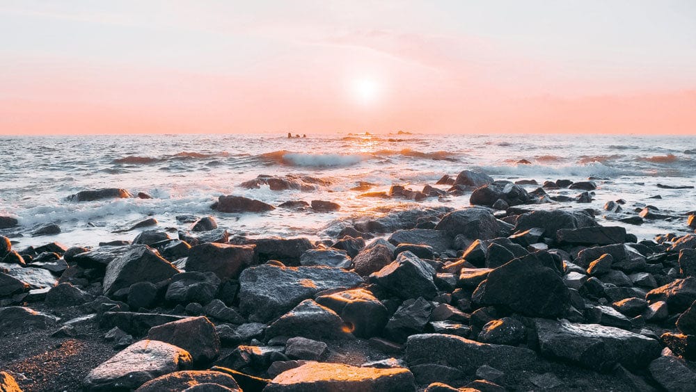 Serene Coastal Sunrise Mural Wallpaper in Pastel Pink and Blue Tones