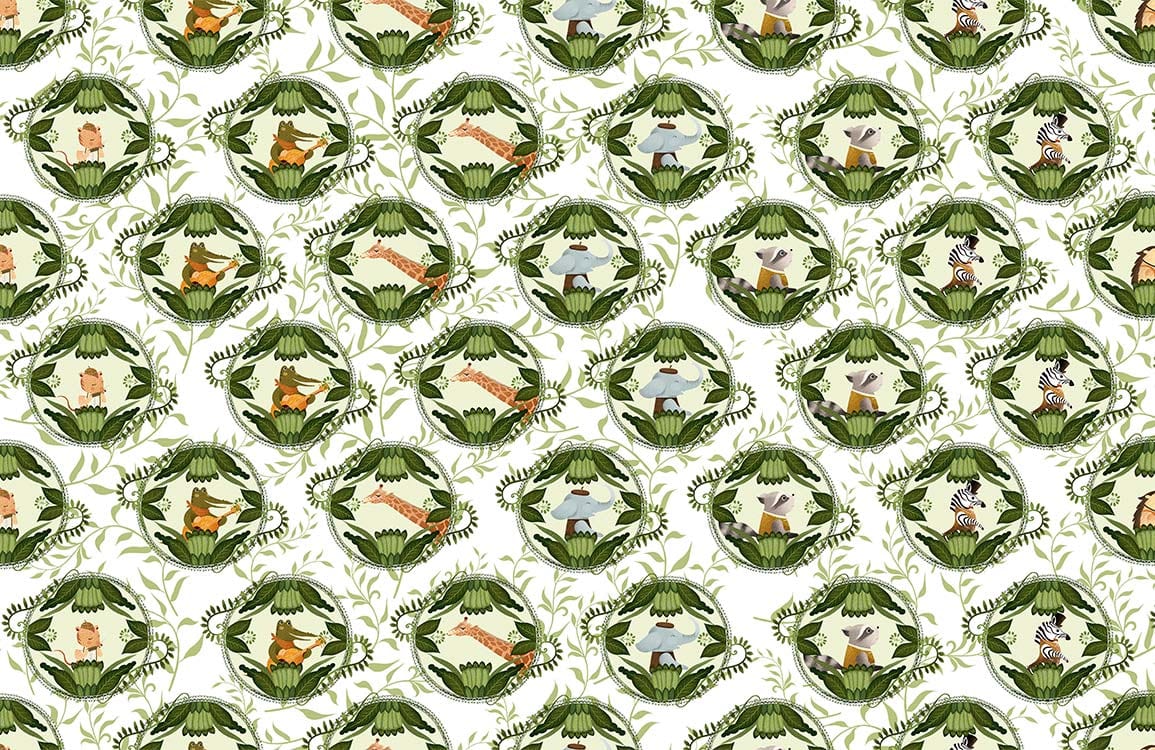 Vintage Woodland Animal Green Botanical Pattern Wallpaper - Enchanting Nature Design