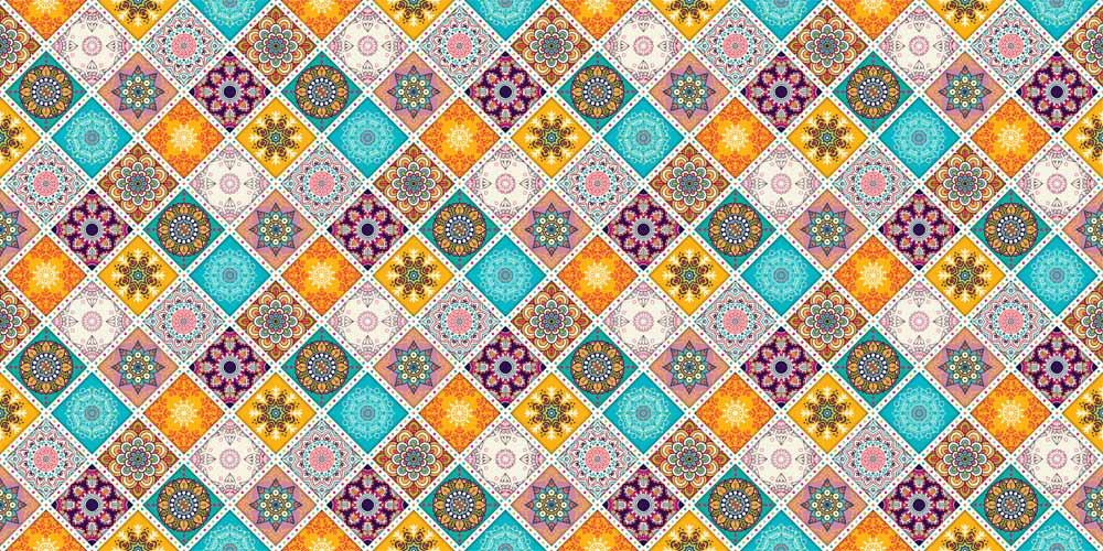 Vibrant Geometric Mosaic Pattern Wallpaper - Multi-Coloured Moroccan Style Design