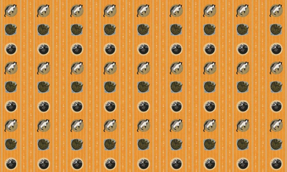 Vintage Orange Stripe Nautical Fish Pattern Wallpaper, Retro Sea Decor