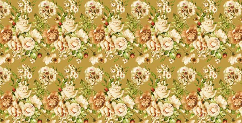 Vintage Floral Elegance: Beige and Green Patterned Mural Wallpaper Delight.