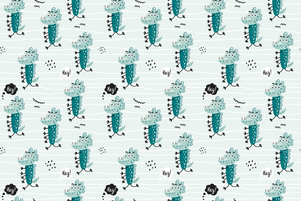 Teal Dinosaur Playful Kids' Room Patterned Wallpaper - Whimsical Design