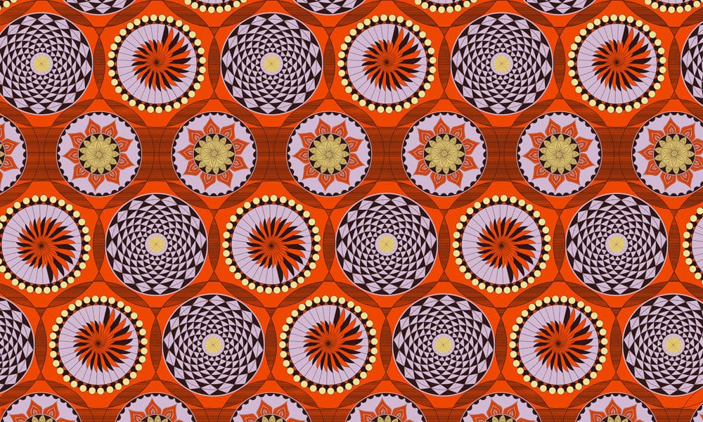 Vibrant Geometric Retro Pattern Wallpaper in Bold Orange and Black Design