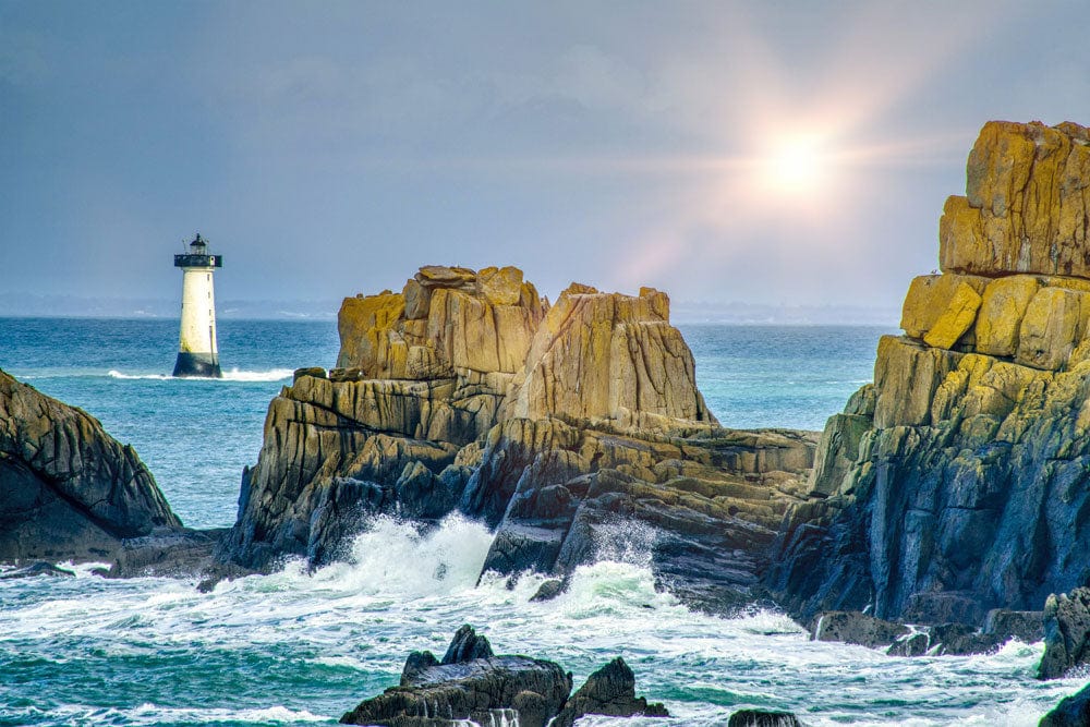 Seaside Serenity Coastal Landscape Mural Wallpaper with Lighthouse and Sunlight