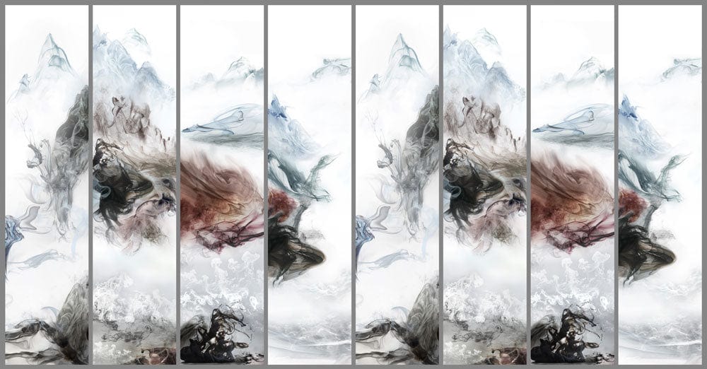 Misty Mountain Ink Art Wallpaper: Elegant Abstract Watercolour Landscape Design