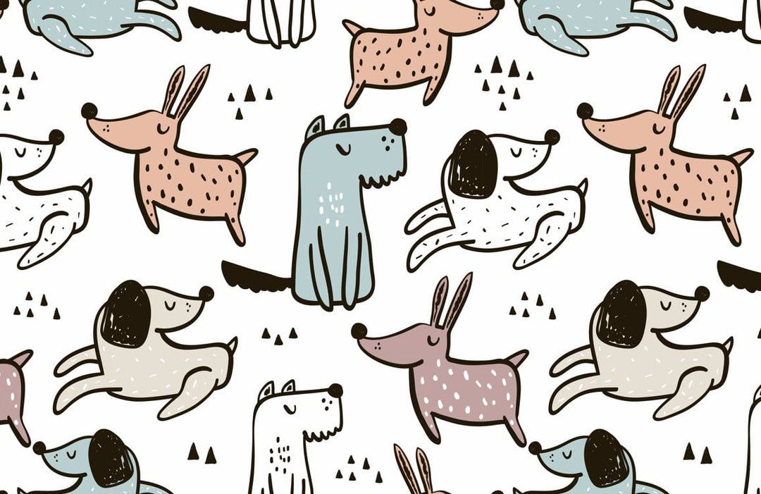 Playful Pastel Puppy Patterned Wallpaper for Children's Rooms Decoration
