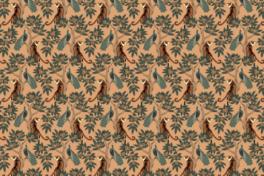 Vintage Botanical Fauna Patterned Wallpaper in Earthy Browns and Greens
