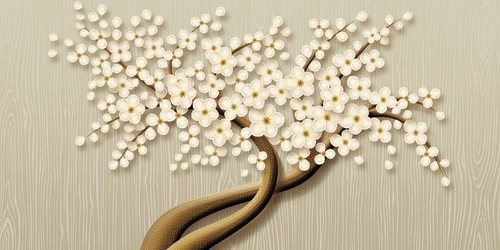Serene Blossom Tree Mural Wallpaper in Soft Cream and Taupe Tones