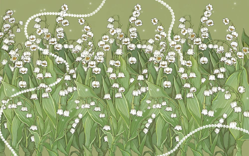 Elegant Green Lily of the Valley Floral Wallpaper Mural - Nature-Inspired Décor