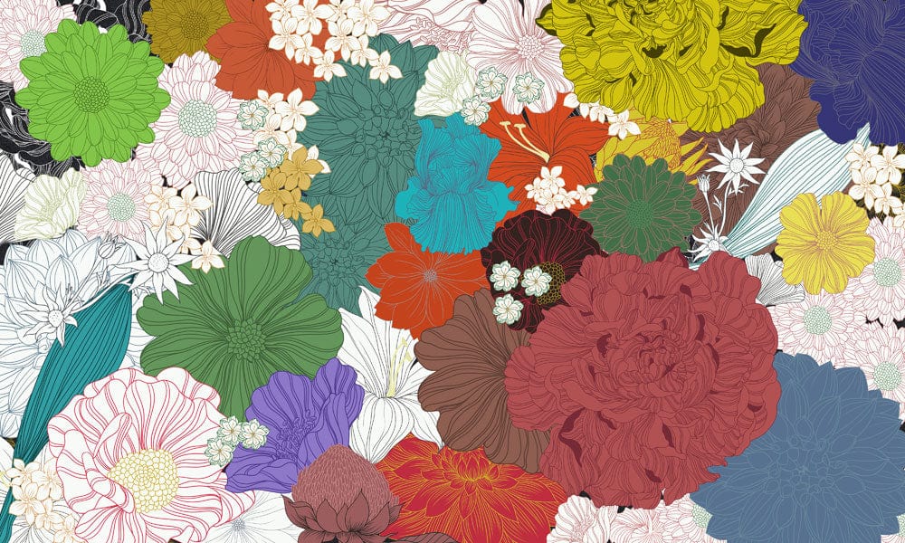 Vibrant Multicolour Floral Pattern Wallpaper - Artistic Garden Mural Design