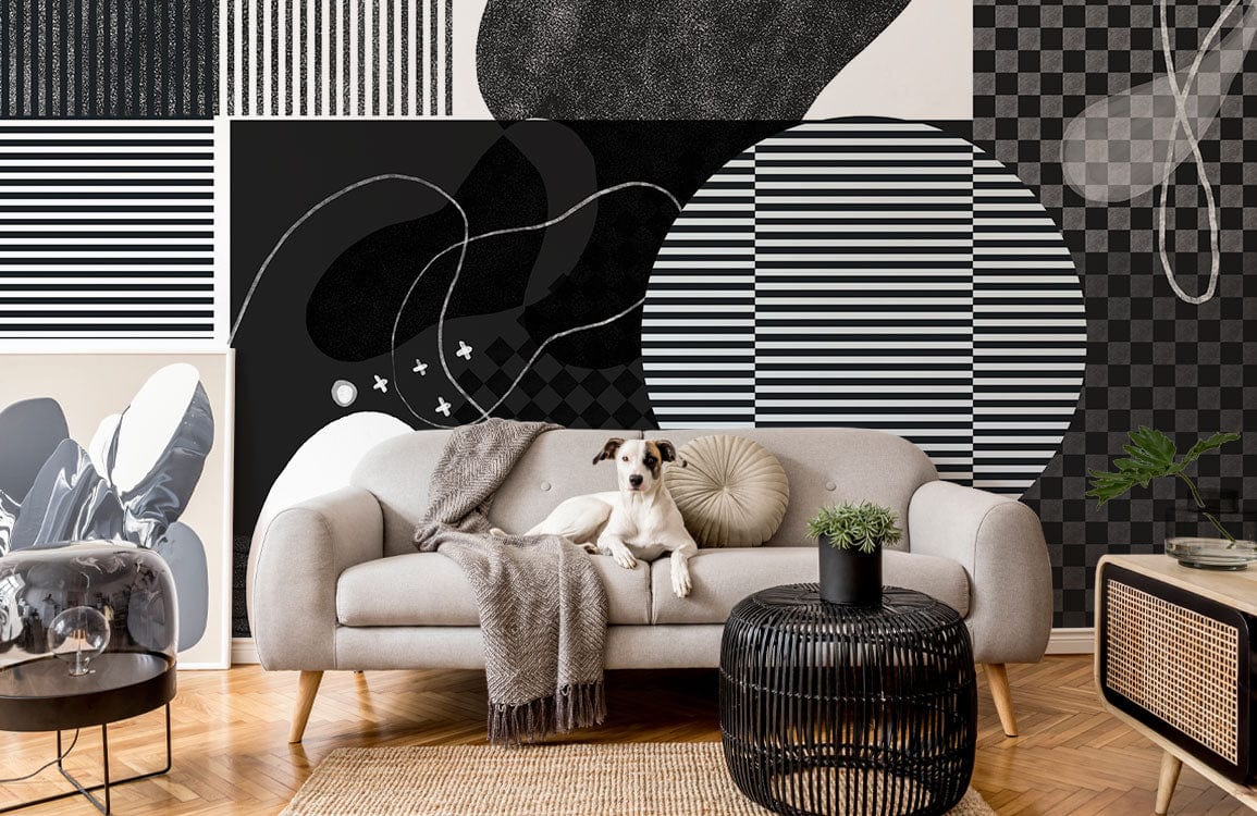 Abstract Black & White Shapes Wallpaper Mural