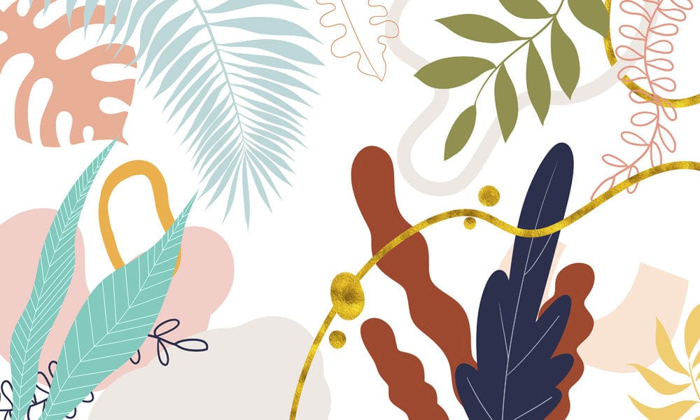 Colourful Abstract Botanical Pattern Mural Wallpaper - Trendy Leafy Design