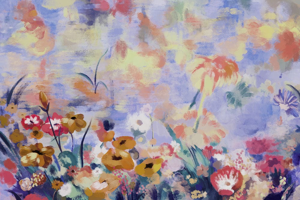 Floral Dreamscape Watercolour Mural Wallpaper in Pastel Hues and Impressionist Style
