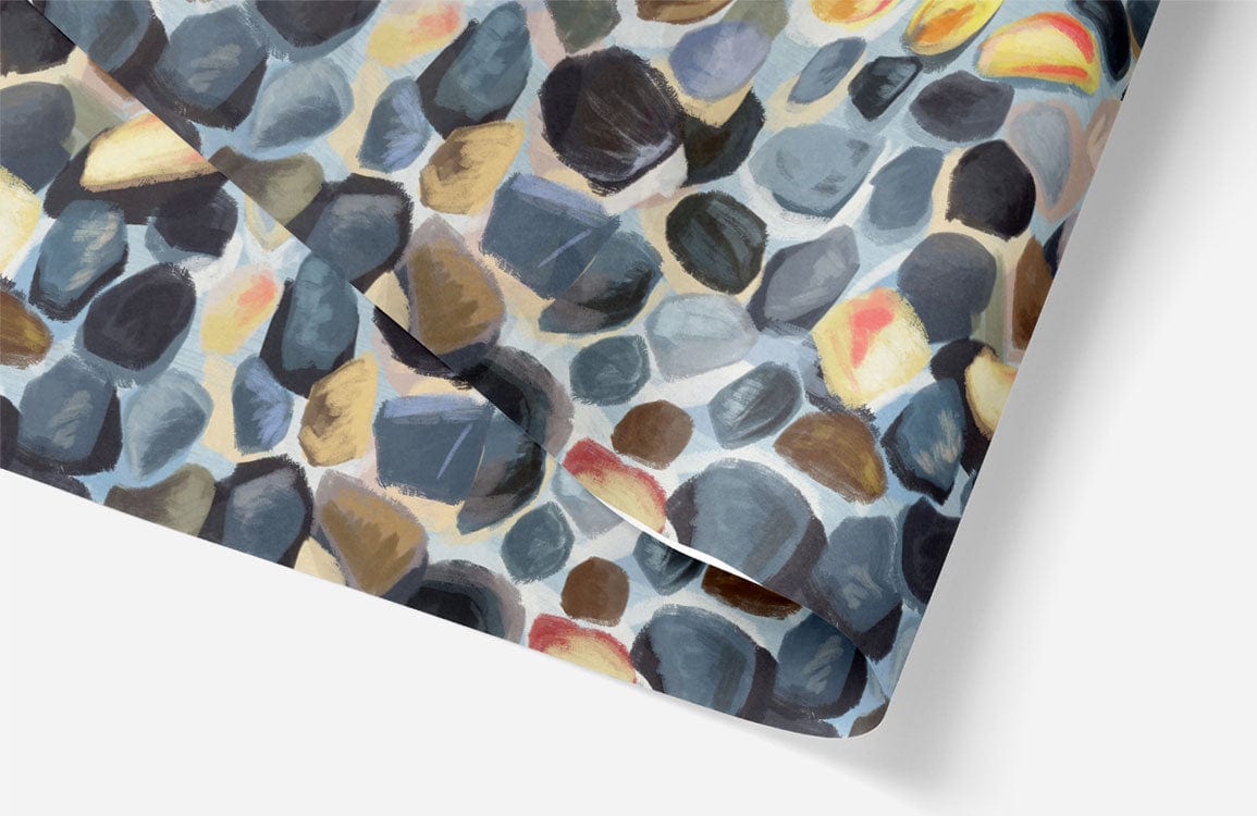 Multicoloured watercolour pebble pattern mural wallpaper, contemporary artistic design with abstract stone elements.