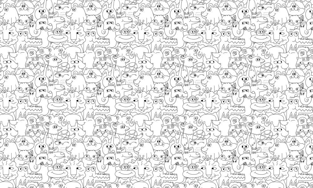 Monochrome Doodle Animal Patterned Wallpaper for Playful Interior Design
