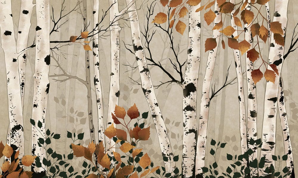 Elegant Autumn Birch Forest Mural Wallpaper - Earthy Tones and Nature Design