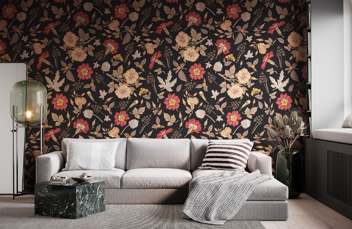 Autumn Leaves & Flowers Wallpaper Mural