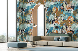 Blue Abstract Tiger Jungle Wallpaper Mural