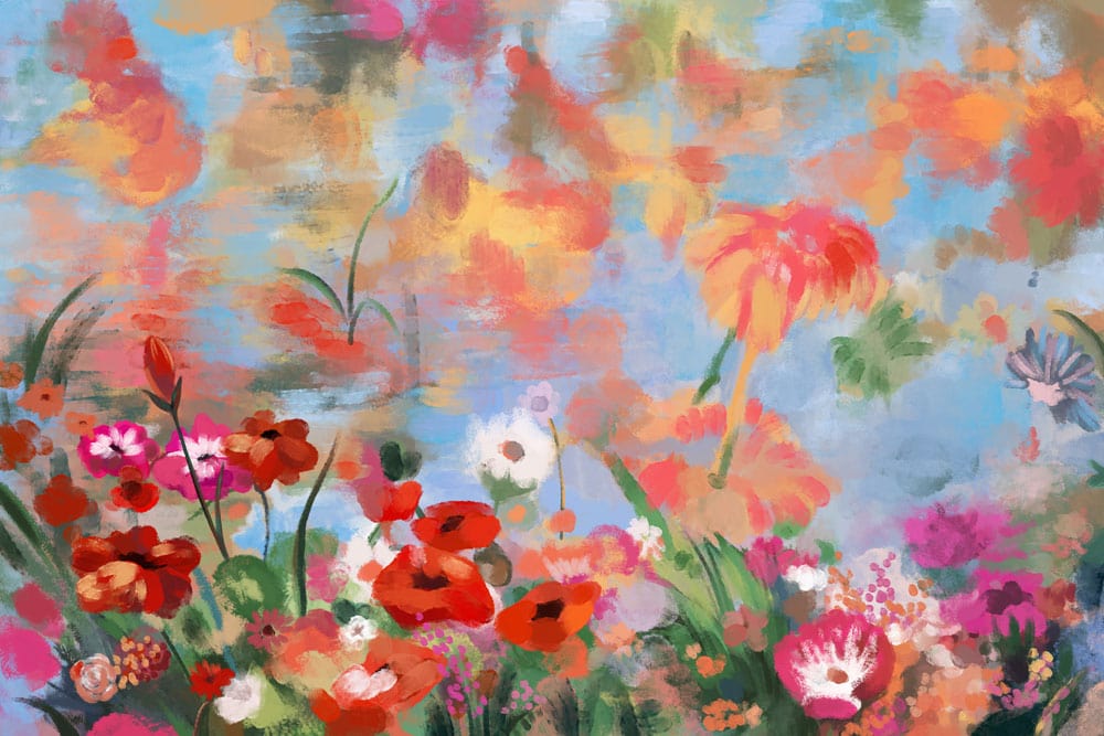 Vibrant Floral Fantasy Watercolour Mural Wallpaper in Lush Multicolour Design