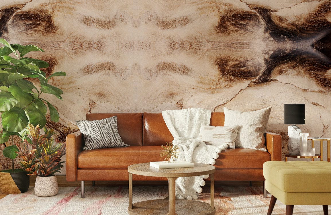 Wallpaper mural with a brown rendering of marble design for the living room's decor