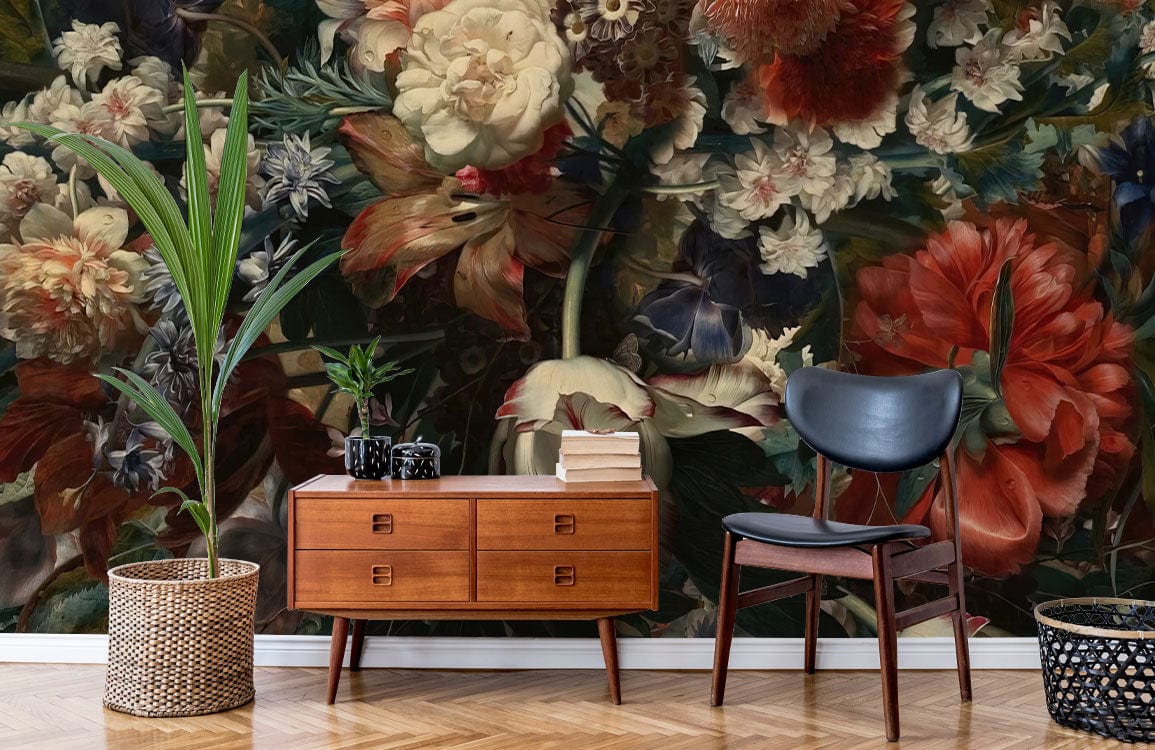 Vintage Floral Paradise Mural Wallpaper: Luxurious Dark Botanical ...