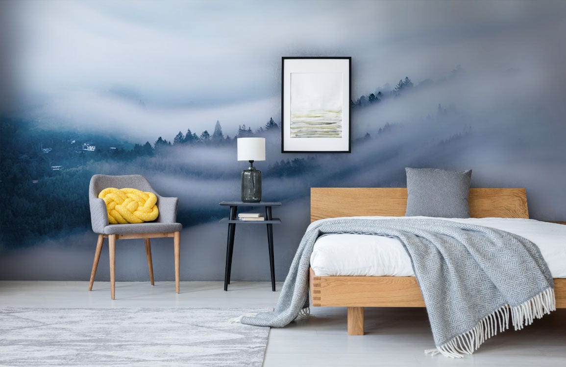 Wall Mural Wallpaper of Clouds Moving Through a Forest, a Calming Scene for Your Bedroom