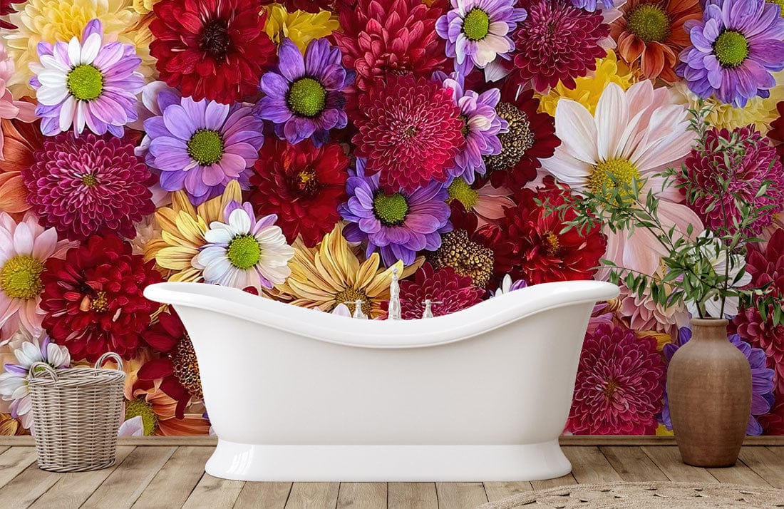 Daisies on a colorful background: a lovely way to spruce up the bathroom