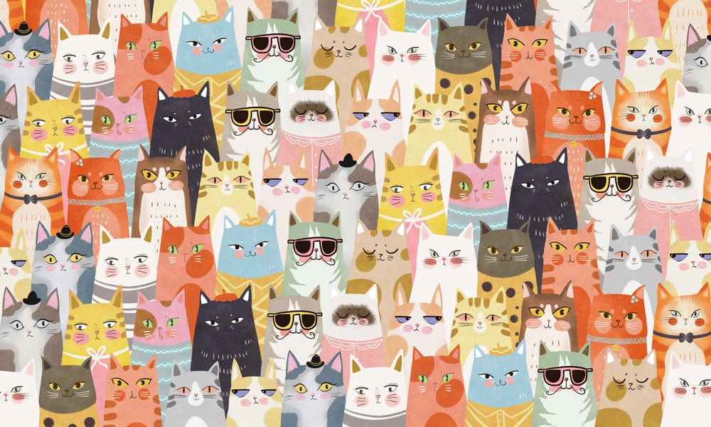 Colourful Whimsical Cats Pattern Wallpaper for Playful Children's Rooms Decor