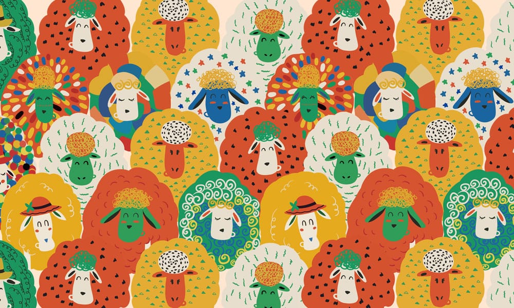 Colourful Funky Sheep Patterned Wallpaper - Playful Animal Design for Kids' Rooms