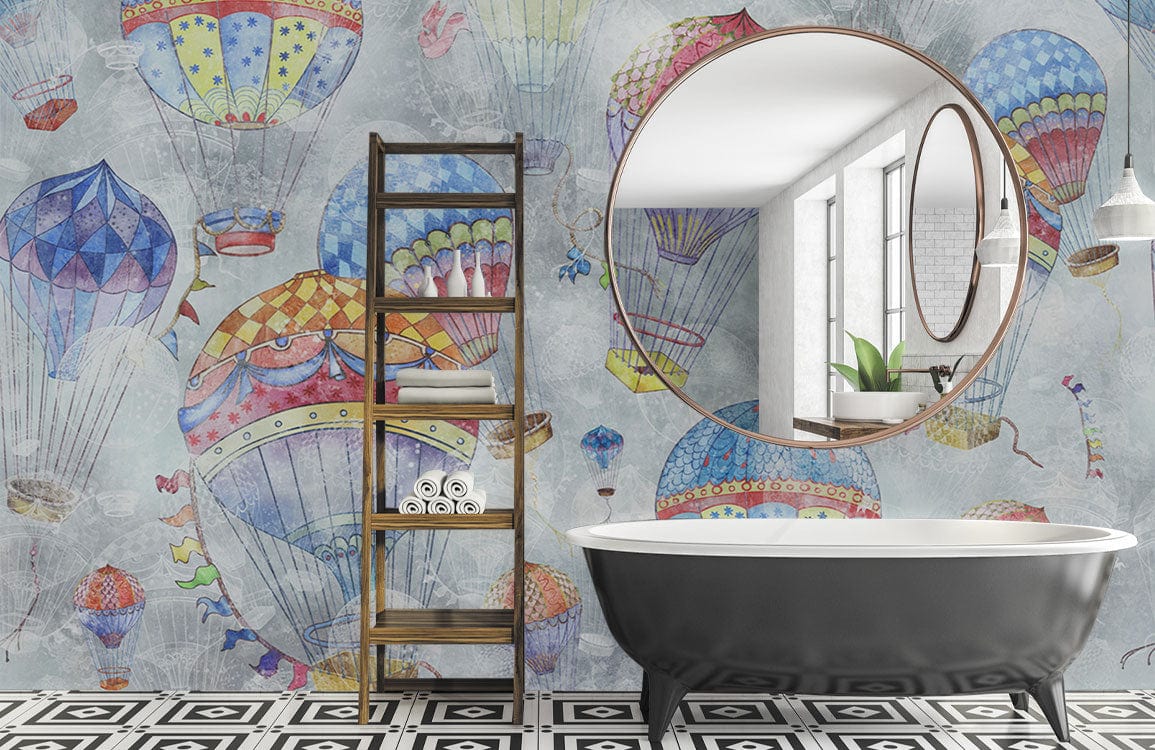 Colourful Hot Air Balloons Wallpaper Mural for bathroom decor
