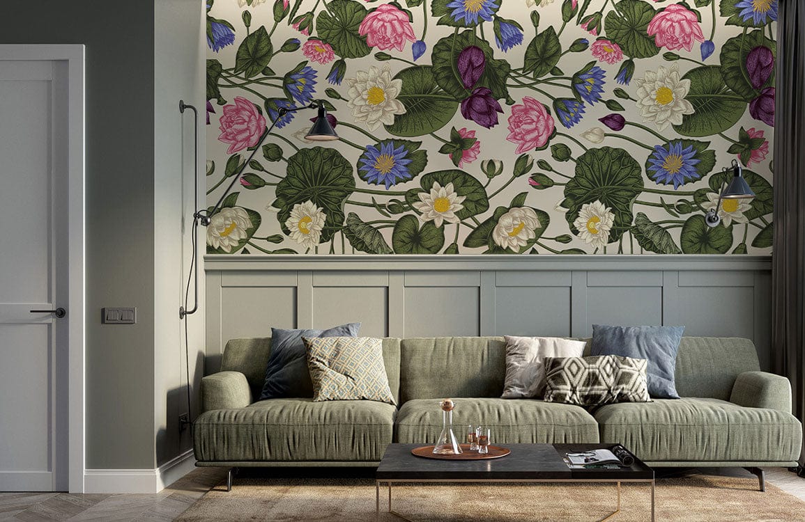 Lotus Wallpaper Mural with Vibrant Colors, Perfect for Decorating a Room