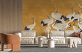 Cranes on Yellow Wallpaper Mural